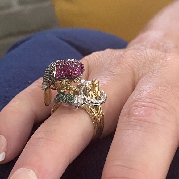 Bird Ring 14 K over Sterling Silver 925. Size 7. - Picture 8 of 9